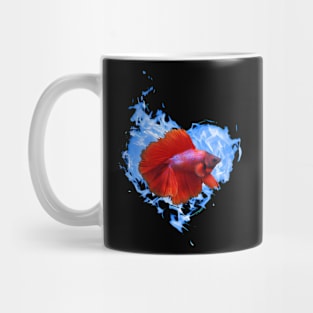 Red Betta Fish In Blue Flame Heart Mug